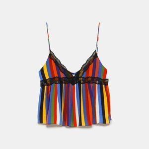 Zara Multicolor Striped Lace-Trim Camisole